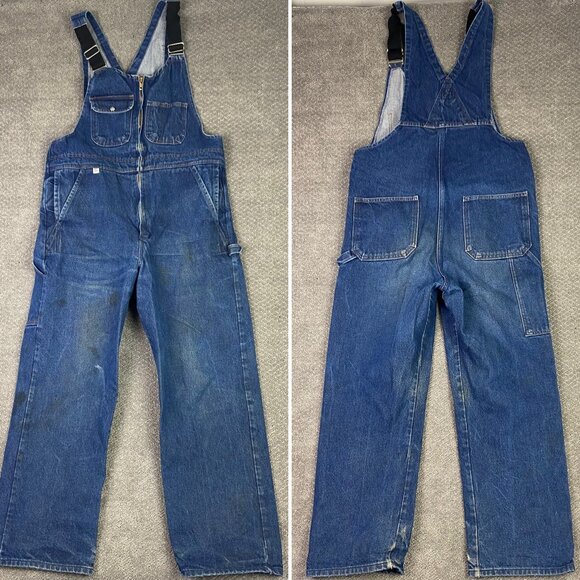 Big Bill Denim Bib Overalls Men's 38 R Distressed Blue Cotton Canada Work Wear - Picture 1 of 13